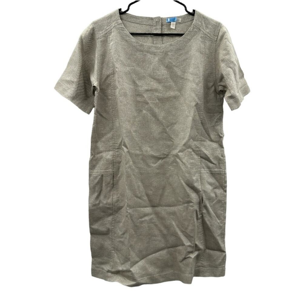 Eileen Fisher Twinkle Organic Linen Beige Metallic Shift Mini Dress Size XS